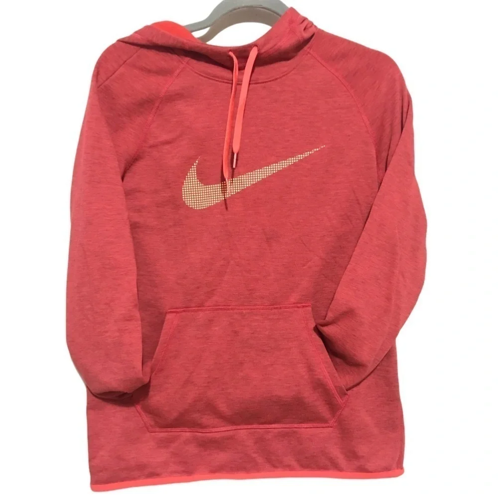 NIKE PINK NEON ORANGE LOGO DRI FIT HOODIE
